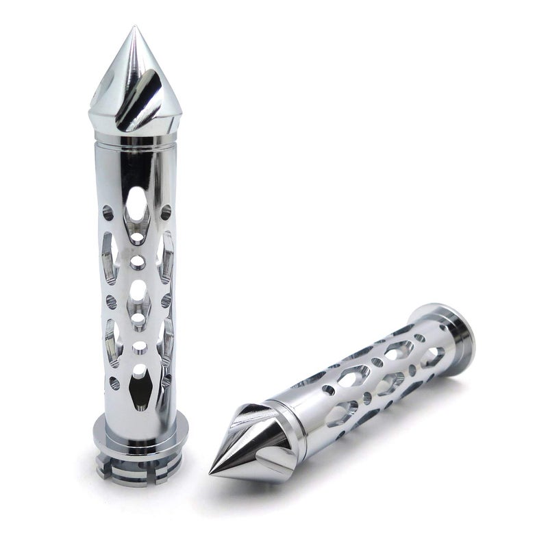 XKMT-Chrome CNC Billet 7/8" 22mm Spike Car Ends Hand Grips Compatible with Suzuki GSXR Hayabusa Yamaha FZR YZF 600 R1 R6 [B01G80SELW] - Image 5